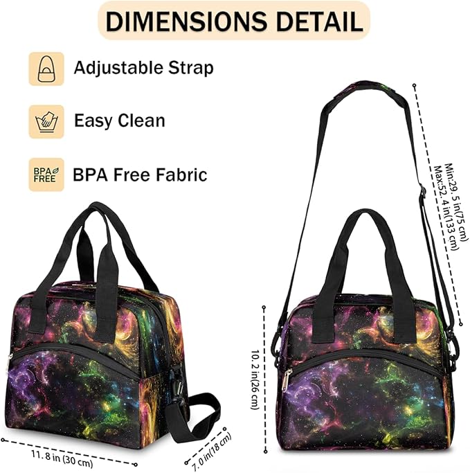 Pardick Galaxy Colorful Insulated Lunch Bag for Women Girl Reusable Lunch Tote Box With Shoulder Strap Lightweight Thermal Cooler Meal Prep Bag for Work School Office Picnic