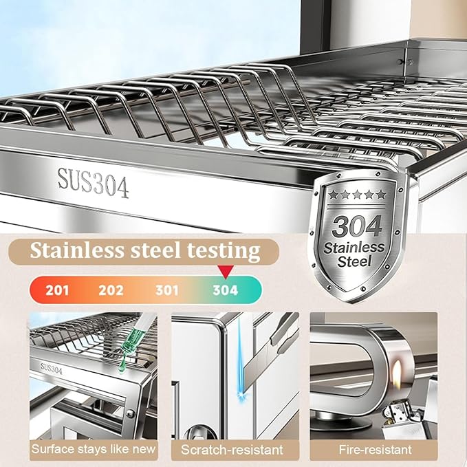 304 Stainless Steel Over The Sink Dish Drying Rack, 1/2 Tier Multifunctional Countertop Dish Storage Rack Sink for Countertop Storage(Double Layer,76cm/29.9in)