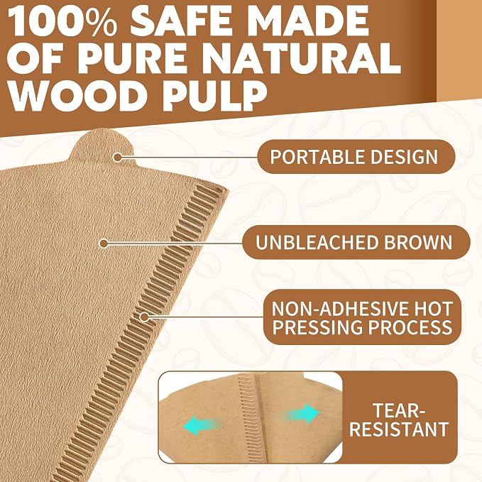 200 Count #1 Coffee Filters, Cone Coffee Filters #1 Disposable, Natural Unbleached #1 Paper Filter for Pour Over and Drip Coffee Maker, Suitable for Home Coffee Shop (1-2 Cup)
