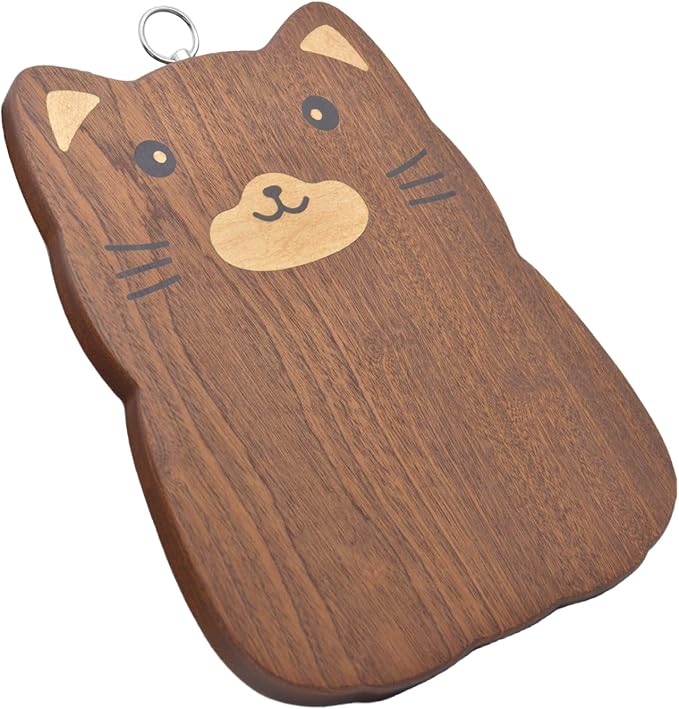 Animal Shaped Cutting Board, Decorative Hardwood Chopping Block for Kitchen Wall Hanging, Wooden (Kitten, 13"L x 10"W)