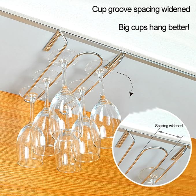V3VOGUE Black 1/2 Row Wine Glass Rack Under Cabinet, Stainless Steel Wall Mounted Hanging Rack Shelf, Stemware Glasses Cups Storage Organizer Hanger Racks, Easy to Install