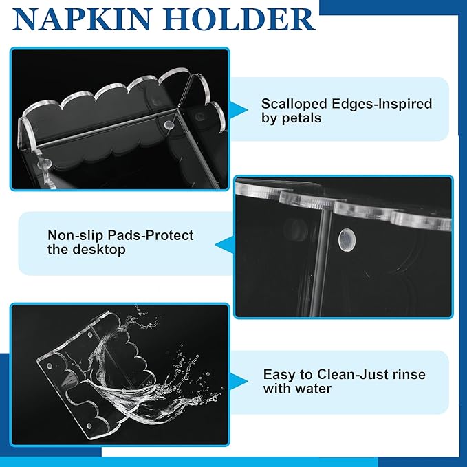 1 Pack Acrylic Cocktail Napkin Holder Crystal Clear Scalloped Tray for Cocktail,Beverage Napkin Holder Square Rectangle for Dinner, Kitchen, Bathroom, Restaurant, Bar (5.5 x 5.5 Inch)