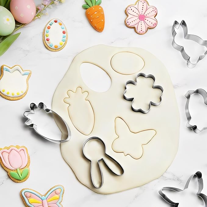 Easter Cookie Cutter Set, 12 PCS Easter Cookie Cutters for Baking, Stainless Steel Spring Cookie Molds - Rabbit, Egg, Chick, Butterfly, Carrot