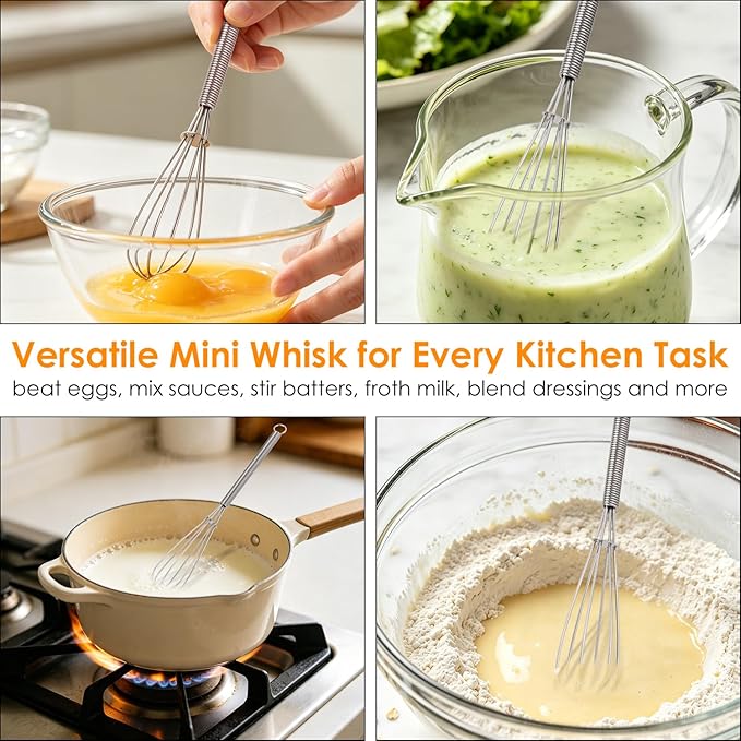 HOTEC 5 & 7 Inch Mini Whisks Anti-Rust 304 Stainless Steel Small Whisk for Cooking, Baking, Mixing Ingredients & Deep Containers