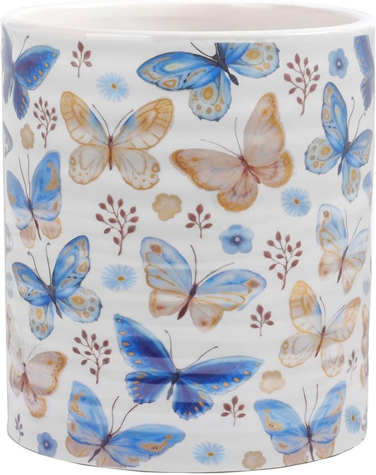 Kitchen Utensil Holder,7.2-inch Extra Large Sturdy Ceramic Floral Butterfly Pattern Utensil Crock,Cooking Utensil Organizer for Kitchen Counter Decor,Storage Caddy Farmhouse Gift Butterflies