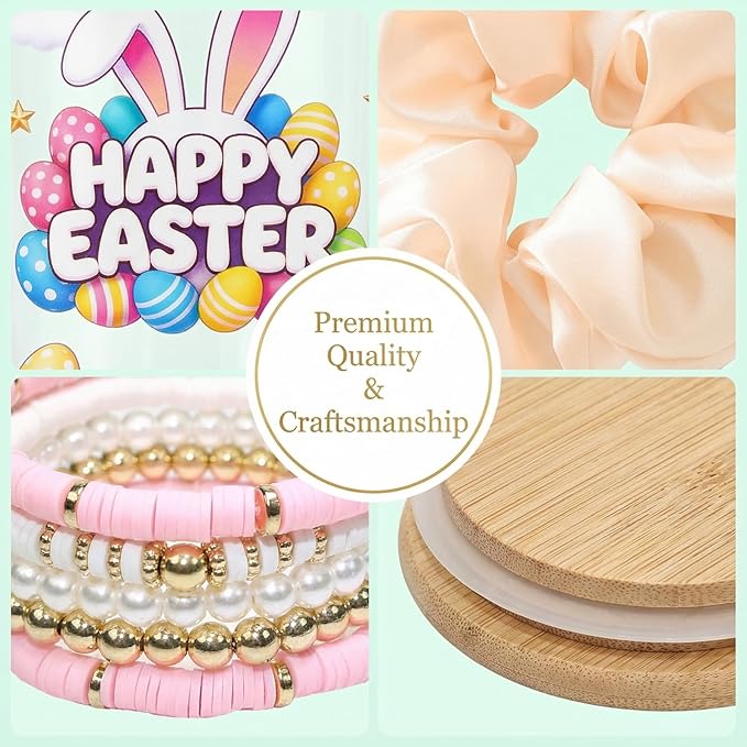 Easter Gifts for Teens Basket Stuffers Bunny Drinking Glasses Cup Coffee Mug with Lid & Straw Spring Easter Gifts for Women