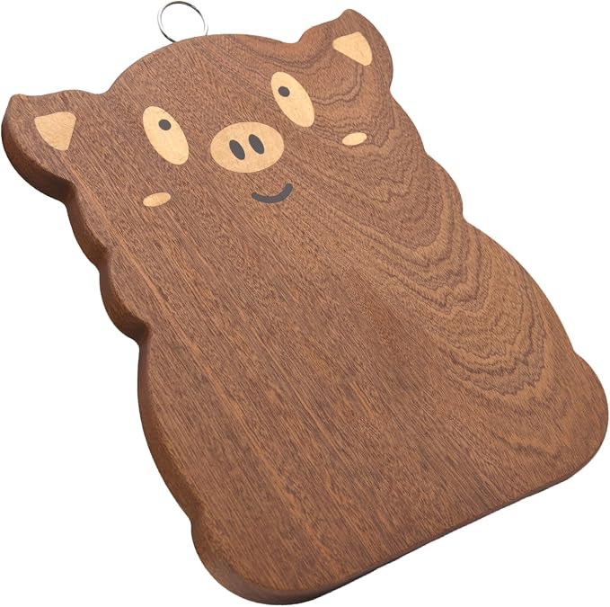 Animal Shaped Cutting Board, Decorative Hardwood Chopping Block for Kitchen Wall Hanging, Wooden (Piggy, 13"L x 10"W)