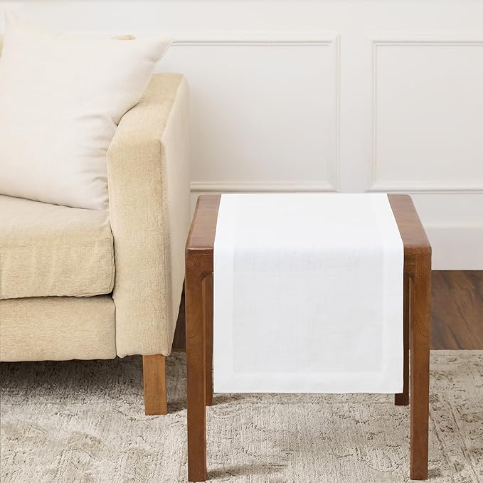 Solino Home Linen White Table Runner 36 Inches - 100% Pure Linen Small Table Runner 14 x 36 Inch Ideal for Dresser and Coffee Tables - Spring, Summer, 4th of July - Fete