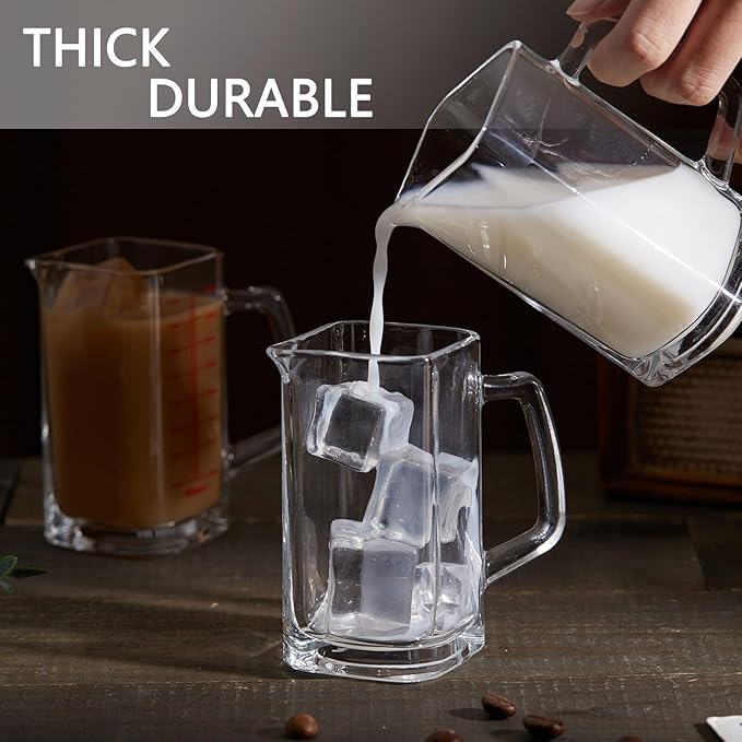 Square Shot Glass With Handle - Measuring Cup 4 Ounce/120ML - Liquid Heavy High Espresso Glass Cup - V-Shaped Spout (Red 2PCS)