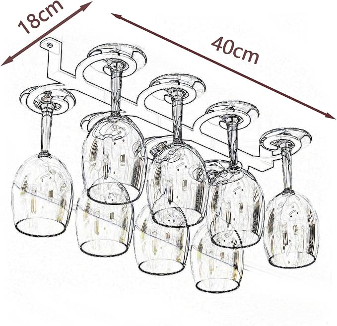White Wine Glass Rack, Hanging Wine Cup Holder for Under Cabinet Kitchen Bar, Wine Storage Shelf, Wrought Iron Glass Goblet Stemware Racks (Size : 40x18cm)