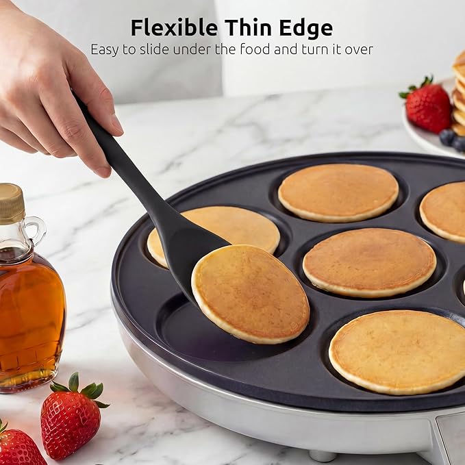 600ºF Heat Resistant Spatula Spoon: U-Taste Flexible Silicone Cooking Scoop Spoonula, Serving Mixing Scraping Food in Non-Stick Pan Cookware, Seamless Multifunctional Kitchen Utensil (Black)