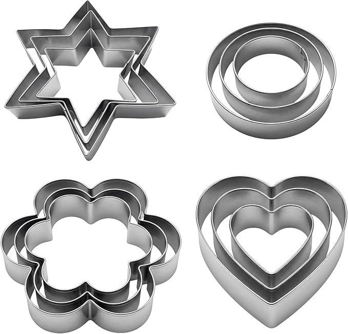 12Pcs Mini Cookie Cutters Set,Small Stainless Steel Cookie Cutters,Four Shapes & Three Sizes for Tiny Polymer Clay,Baking, Cooking, DIY Arts
