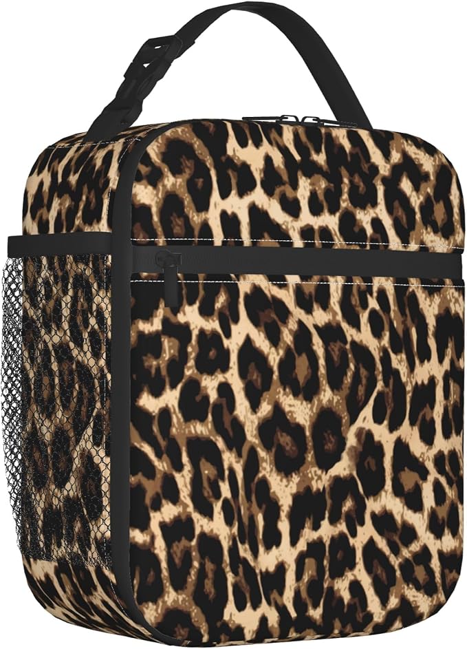 Leopard Cheetah Print African Animal Hunting Insulated Lunch Bag Portable Reusable Zipper Lunch Box For Men Women Work Picnic Travel Camping