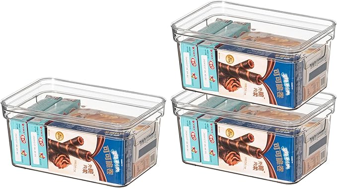 Basicwise Set of 3 Small Clear Storage Containers with Lid For Kitchen Pantry Cabinet & Fridge Storage For Organizing Snacks Produce Supplies Or Essentials Durable Bin For Home Apartment Or Office Use
