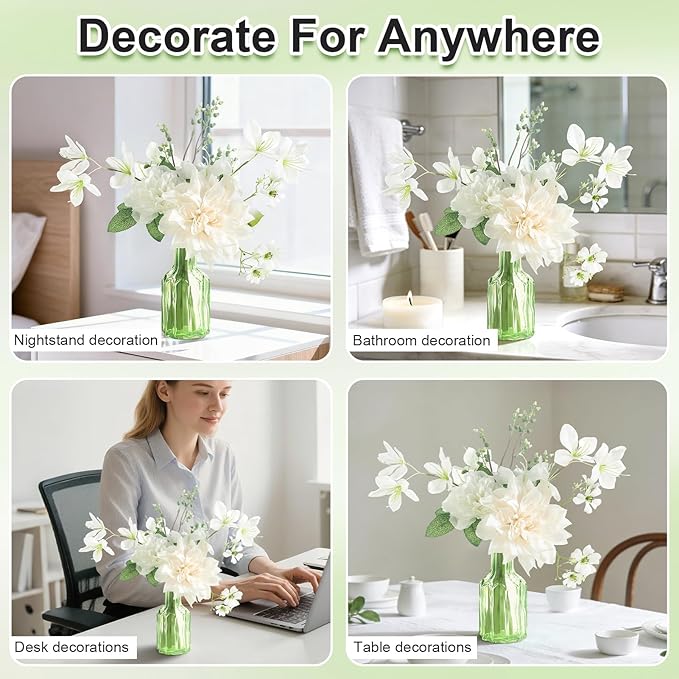 Faux Flowers with Vase,Small Artificial Silk Roses in Vase, Fake Plant Eucalyptus Flower Arrangement for Home Office Decoration, Living Room and Dining Table Centerpiece