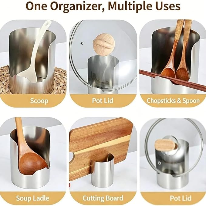 Multi-Functional Kitchen Utensil Holder, Stainless Steel Countertop Organizer for Pot Lids, Ladles, Spatulas, Cutting Boards, Space-Saving Vertical Tool Rack for Cooking Utensils (1PC)