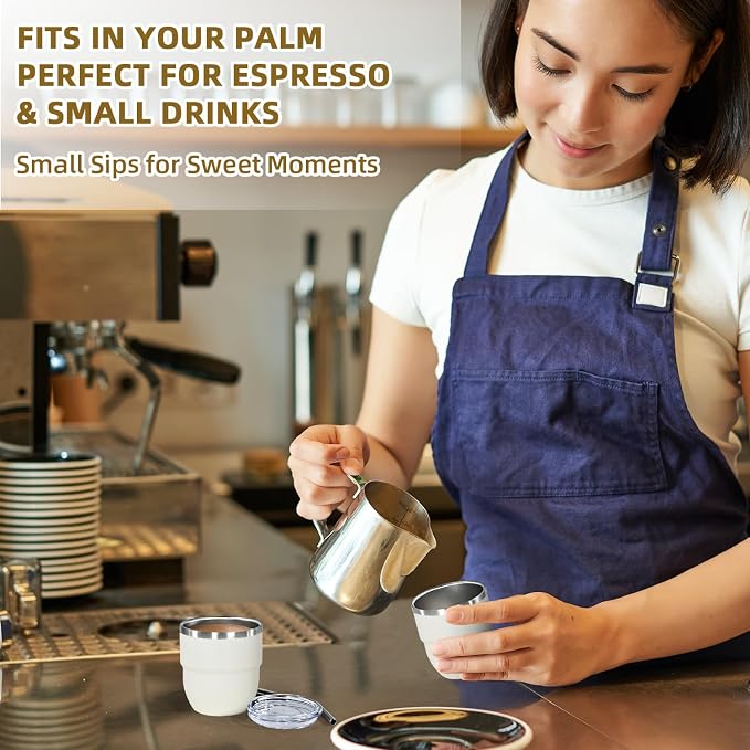 CHLJAR Espresso Cups, 4oz Insulated Espresso Cup Set of 2, Espresso Shot Cups, Stainless Steel Espresso Glasses, Stackable Mini Tumbler, Small Cup for Coffee