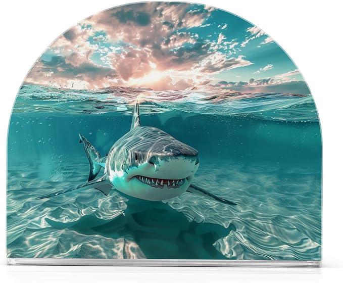 Napkin Holder Acrylic Napkin Holder for Table Kitchen Party Restaurant U Shaped Upright Napkin Dispenser Organizer Shark Ocean