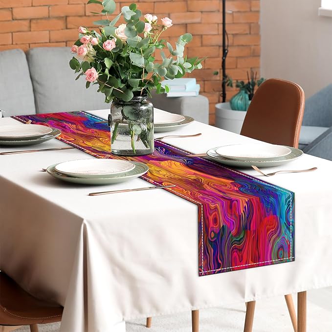 Abstract Table Runner 13x36 Inch Colorful Chaotic Waves Table Runners Table Decorations Rustic Coffee Table Runner for Home Kitchen Dining Room Party (13"x36", Colorful Chaotic Waves)