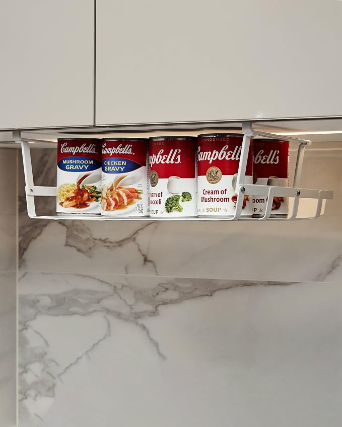 Under Shelf Basket, 4 Pack Under Cabinet Shelf Basket Organizer | Hanging Wire Storage Baskets, Slide-in, Add-on Space Saving for Kitchen Pantry Desk Bookshelf Laundry Room, White