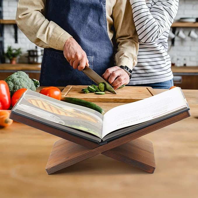 Wood Book Stand for Reading - Book Display Stand, Cook Book Stand, Textbook Stand, Recipe Book Holder Stand, Open Book Holder (Black) (Redwood)