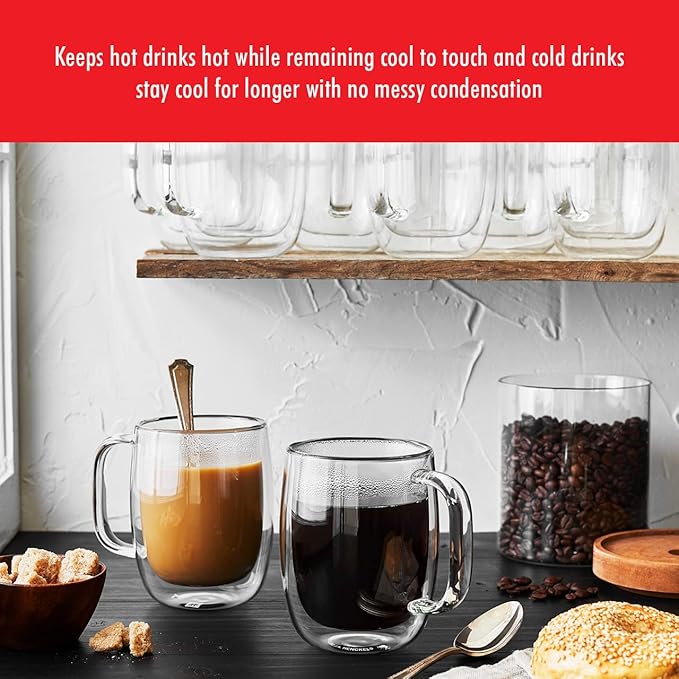 ZWILLING Sorrento Plus 2-pc Double-Wall Glass Coffee Mug Set, 12-oz, 355ml, Clear
