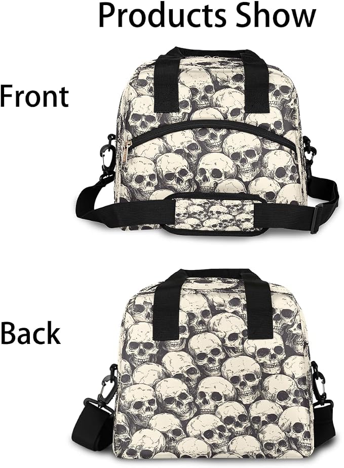 Halloween Skull Skeleton Insulated Lunch Bags for Women Girls Adult Ethnic Reusable Lunch Tote Therma Cooler Bag with Shoulder Strap Lunch Box for School Work Office Picnic Meal Prep Bag