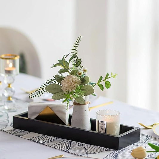 Hanobe Rectangular Long Narrow Tray: Black Decorative Rectangular Candle Holder Centerpiece Tray Decor Serving Tray No Handle for Dining Table Coffee Bar Living Room Home Decor
