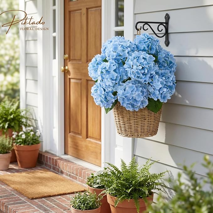 A Bunch 21in, Real Touch Hydrangea Artificial Flowers, with 5pcs Flower Head 10pcs Leaves, Faux Hydrangea Flowers for Home Office Decor Wedding Party Arrangements (1, Blue)