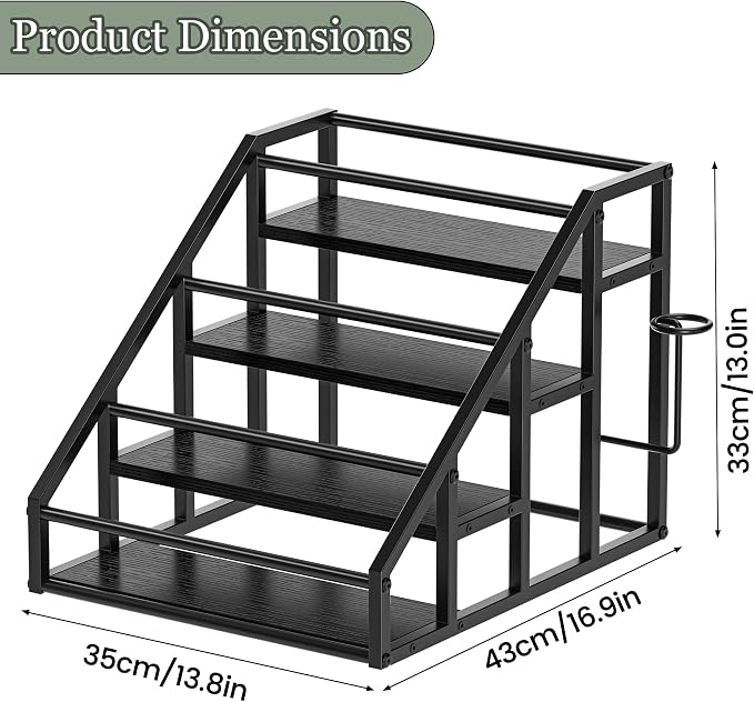 Coffee Syrup Rack Organizer, Spice Racks, Syrup Bottle Holder Stand for Coffee Bar, 4-Tier 16 Bottles Storage Shelves for Syrup, Wine, Dressing for Kitchen Countertop,Black
