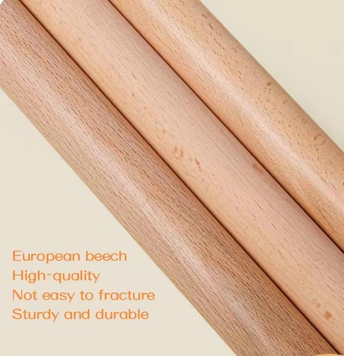 3-Piece Set,French Wooden Rolling Pin,Silicone Baking Mat,Dough scraper | 16 Inches Beechwood rolling pin,Dough Roller for Cookie,Fondant,Pizza Pie Crust, Pastry,