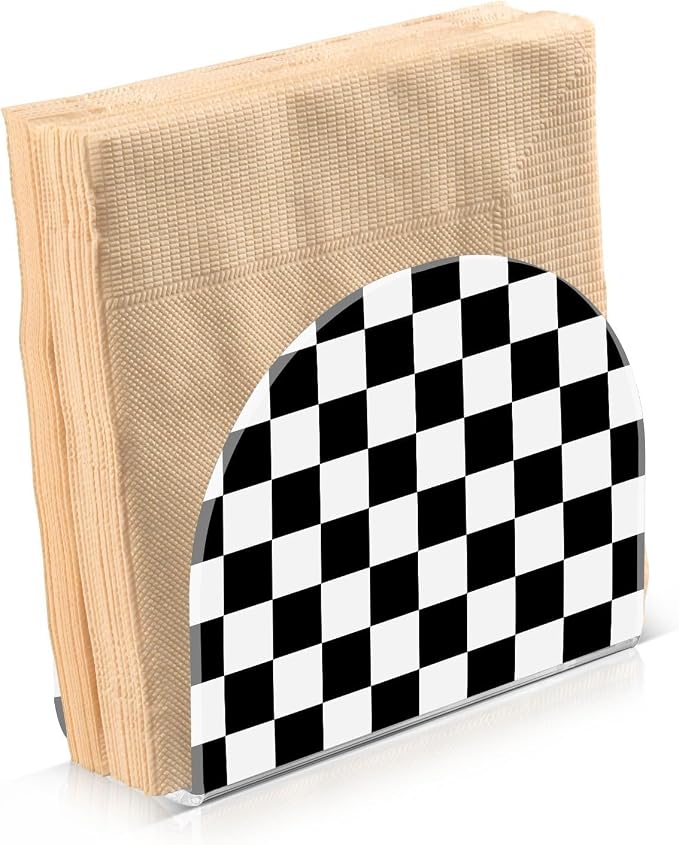 Napkin Holder Acrylic Napkin Holder for Table Kitchen Party Restaurant U Shaped Upright Napkin Dispenser Organizer Checkered Black and White