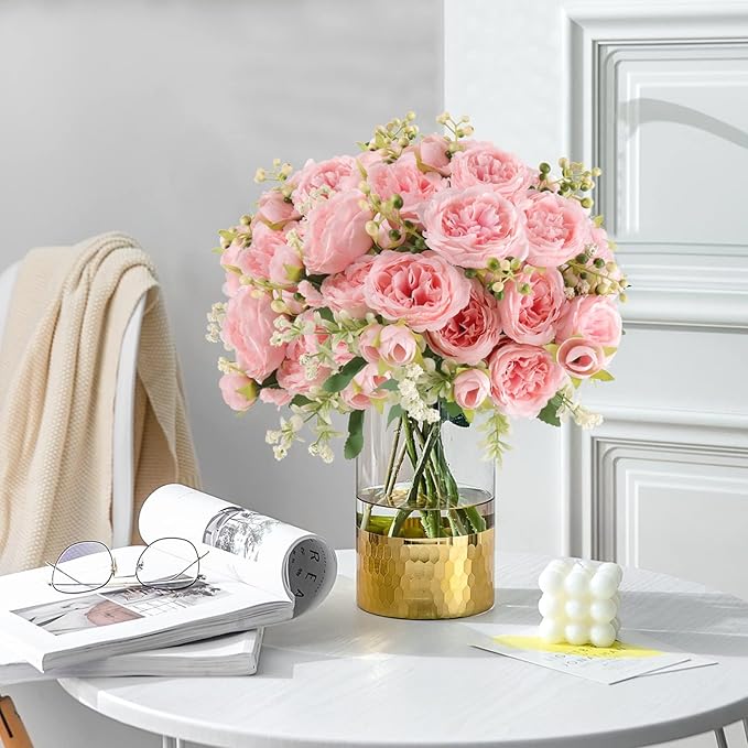 Artificial Peonies Silk Flowers, Pink Faux Peony Bouquet 2 Bundles Florals Arrangements for Farmhouse Home Boho Wedding Table Centerpiece, Fake Plastic Flower Bulk for Vase Decoration (Light Pink)