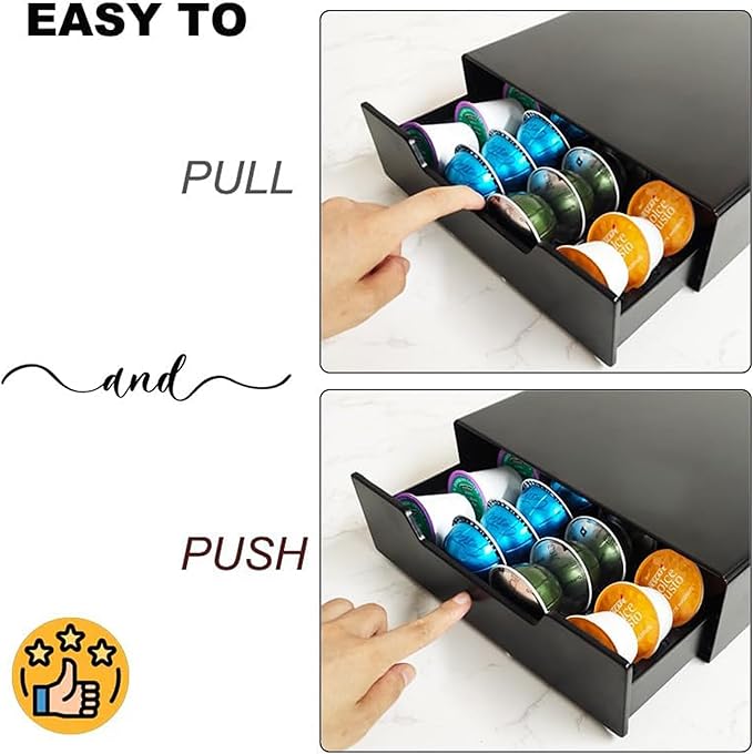 Miuly K-Cup Holder Drawer, Coffee Capsule Drawer for Vertuoline Nespresso Vertuo,Dolce Gusto, K-Cup, 24-36 Pod Pack Holder, Home Kitchen Counter Organizer, Black