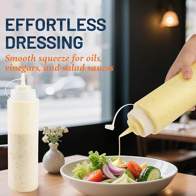 32oz Squeeze Bottles, Clear Condiment Squeeze Bottles for Sauces, Plastic Ketchup Bottle Squeeze for Liquids, Cooking Squirt Bottle for Kitchen, Oil, Food - 6 Pack