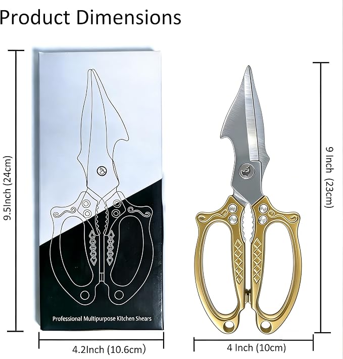 Premium Gold Kitchen Shears Heavy Duty, Stainless Steel Multipurpose Scissors for Chicken, Meat, Poultry, Seafood & Vegetables, Sharp Food Cutting Scissors for Kitchen Use