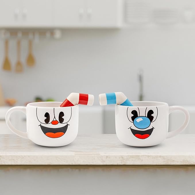 Toynk Cuphead & Mugman 24oz Ceramic Mug and Straw | Set of 2
