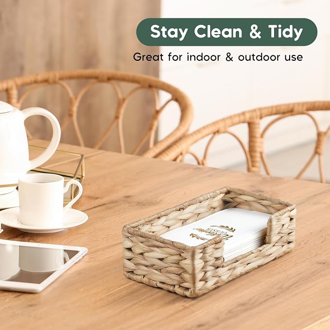 Napkin Holder for Bathroom, Woven Wicker Water Hyacinth Guest Towel Holder Tray, Disposable Paper Hand Towel Holder for Bathroom Accessories, Dinner Napkin Holder for Kitchen Table Party