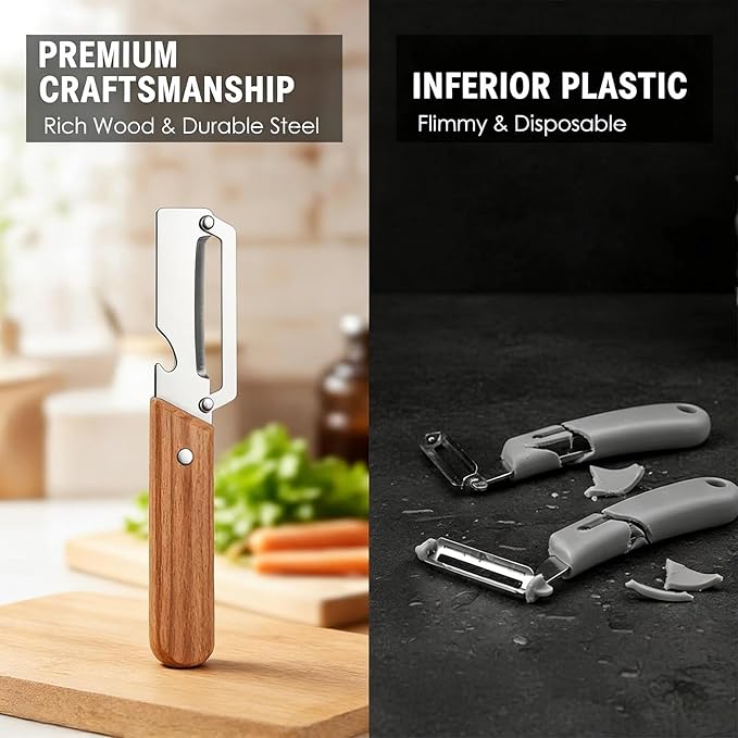 NEW Premium Vegetable Peeler with Wooden Handle and Bottle Opener: 2-in-1 Stainless Steel Kitchen Tool for Fruit Apple Potato Pumpkin Papaya (1Pcs)