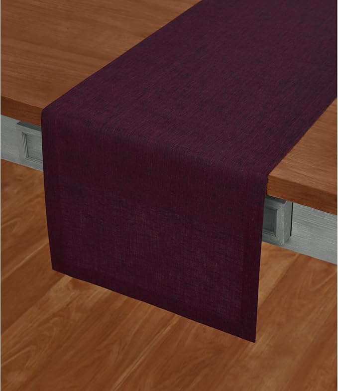 Solino Home Linen Chambray Burgundy Table Runner 120 Inches Long - Athena, 100% Pure Linen 14 x 120 Inch Table Runner