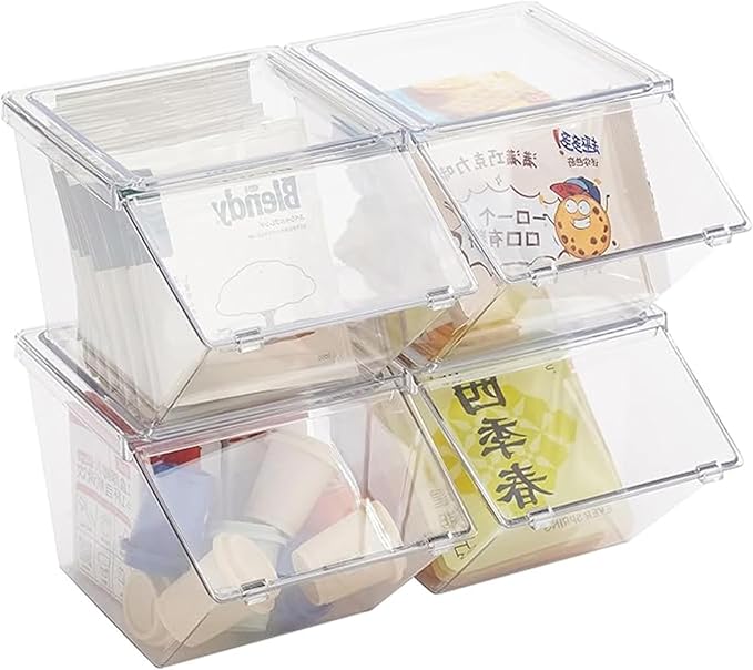 Stackable Tea Bag and Coffee Pod Organizer with Clear Front Flap, Large Capacity Open Storage Bin for Drink Packets, Snacks and Pantry Organization, BPA-Free Plastic