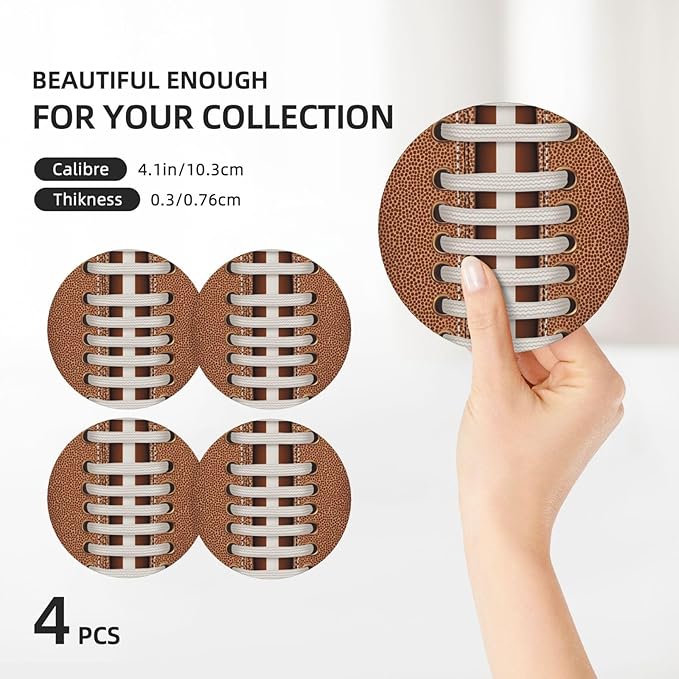 Football Themed Coasters Set of 4 Absorbent Ceramic Coasters for Drinks Modern Cup Coaster with Cork Backing Cute Stone Coaster Housewarming Gifts 4.1 Inches