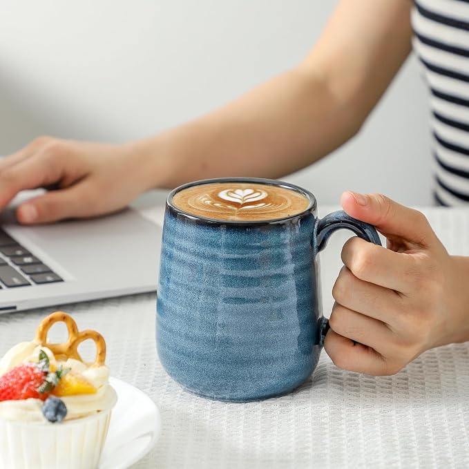 Coffee Mugs Set of 4,Ceramic 15 OZ Coffee Cups with Big Handle,Large Tea Cups for Hot Beverages,Yogurt,Cappuccino,Latte,Gift for Mom and Dad,Dishwasher Safe & Microwave Safe,Navy Blue