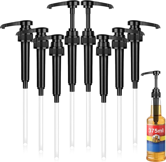 Zopeal 8 Pieces Coffee Syrup Pump Dispenser Fits 375ml/12.7oz Bottles, Syrup Pump for Coffee Flavoring, Creamers, Caramel, Beverages, Kitchen Cafe Bar Drinking Mixes Food Dispenser(Black)