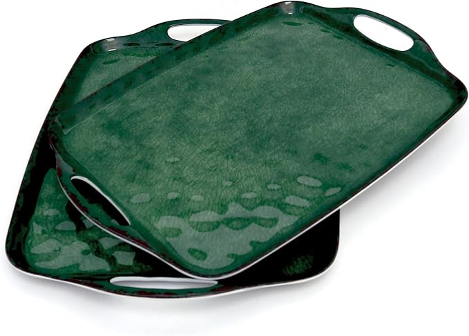 TP Large Serving Trays with Handles, 19" x 12" Melamine Serving Platters for Food, Turkey, Set of 2 Rectangular Trays for Party, Retro Green