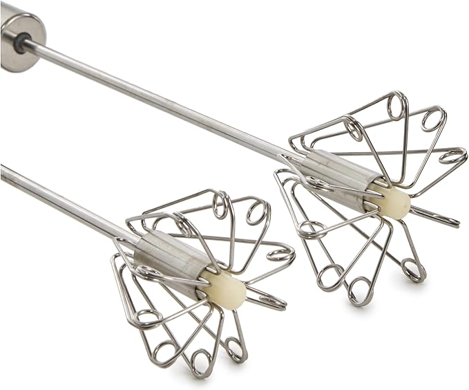 BergHOFF Essentials 2Pc Stainless Steel Miracle Whisk Set, Rotate Balloon Head, Soft-touch Handle, Beating Eggs, Dough, Mixing, Stirring, Black