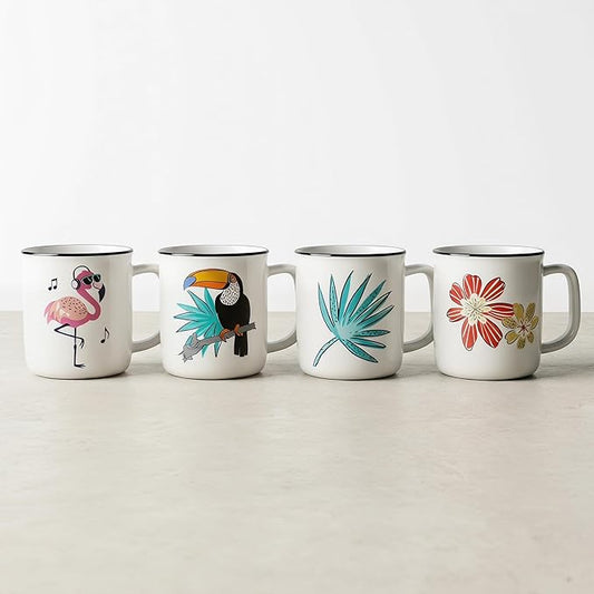 Topadorn 4 Pack 4oz Ceramic Espresso Cups Set, Small Coffee Mugs with Handle, Fun Tropical Print Demitasse Cups, Lead-Free Dishwasher Safe for Home & Office