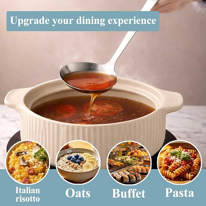 Berglander Slotted Spoons and Kitchen Ladle Spoon Set 2 Pcs, Stainless Steel Kitchen Spider Strainer Skimmer Soup Ladle for Straining Pasta/Cooking/Frying, Serving Soup/Gravy, Metal Kitchen Utensils