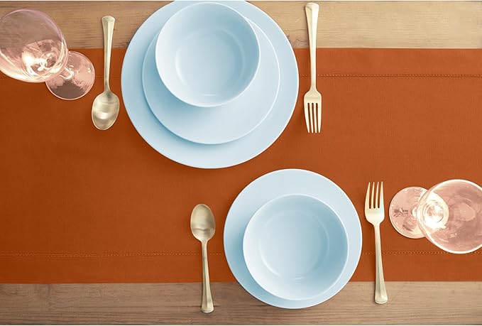 Solino Home Cinnamon Hemstitch Table Runner 60 Inches - Cotton Linen Small Table Runner 14 x 60 Inch Ideal for Dresser and Coffee Tables
