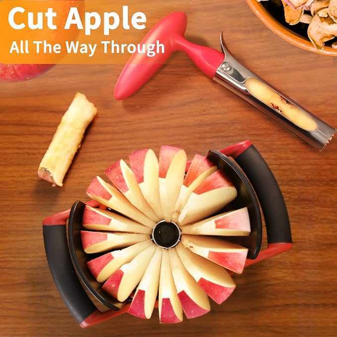 Newness Apple Cutter Slicer, [Upgraded] Cut Apples All The Way Through, [Large Size] 16 Slices HEAVY DUTY Apple and Pear Corer Divider with Base, Stainless Steel Kitchen Tools Fruits Peeler, Wedger…